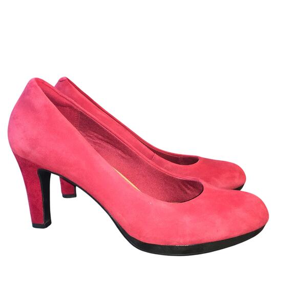 Clarks Adriel Viola Pump Womens 8.5 Heel Shoe Red Suede Closet Staple Classic - Picture 1 of 9